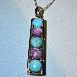Charoite, Turquoise, & Sterling Silver Pendant Enhancer or Necklace NWOT